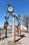 ANAHEIM, CALIFORNIA - 31 MAR 2021: The Hammer Clock by artist Daniel Martinez at the corner of Clementine and Promenade in the