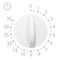 Analog 35 minute microwave oven timer, isolated analogue vintage white dial face macro closeup grey numbers and icon, large