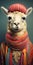 Analog Photo Portrait: Llama With Braids In Knitwear