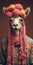 Analog Portrait Of A Llama With Pink Hair In Knitwear