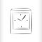 Analog square clock in front. Subject of interior. Sketch in vector
