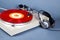 Analog Stereo Turntable Vinyl Record Player with Red Disk and He