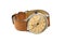 Analog wrist watch with brown dial and leather bracelet