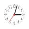 Analogue clock face dial in black and seconds hand in red at 3:03, large detailed isolated macro closeup