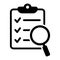 Analysis, analyzing icon. Clipboard with magnifier loupe icon, business concept. File search icon, document search, vector isolate
