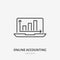Analysis, finance infographic flat line icon. Online accounting, schedule sign. Thin linear logo for legal financial