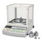 Analytical balance, digital lab scale with set calibration weight. 3D rendering