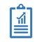 Analytics, growth data, report icon. Blue vector graphics