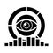 Analytics - marketing research, diagrams, eye icon, vector illustration, black sign on isolated background