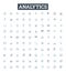 Analytics vector line icons set. Analytics, Measurement, Reporting, Statistics, Tracking, Evaluation, Metrics