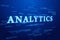 Analytics. Words cloud on deep blue background.