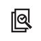 Analyzing business document pages magnifier icon design. Analyze contract verify lens check mark flat icon sign.