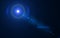 Anamorphic blue lens flare isolated on black