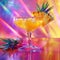 Ananas Margarita Cocktail on Neon Background, Pineapple Tropical Mocktail, Beach Party Coctail