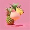 Ananas Margarita Cocktail on Pink Background, Pineapple Mocktail, Party Coctail, Abstract Generative AI Illustration
