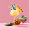 Ananas Margarita Cocktail on Pink Background, Pineapple Mocktail, Party Coctail, Abstract Generative AI Illustration