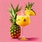 Ananas Margarita Cocktail on Pink Background, Pineapple Mocktail, Party Coctail, Abstract Generative AI Illustration