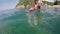 Anapa - 30 August 2017: caucasian blonde teen girl dives to the bottom. Underwater shot