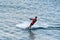 Anapa, Russia, July, 12, 2018. Man snowboarding in the water skiing marine Park in Anapa