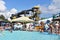 Anapa, Russia, July, 16, 2018. People swimming in Aquapark `Golden beach` in Anapa in July