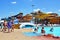 Anapa, Russia, July, 23, 2019. People swiming in Aquapark `Golden beach` in Anapa in July