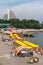 Anapa, Russia. Malaya Bay in Anapa resort. People rest on stony beach of Black Sea on Malaya Bukhta sanatorium