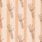 Anatomical seamless pattern with brown outline bones hand ornament. Striped beige background