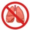 Anatomical vector illustration of human lungs in forbidden sign isolated from background. Transplant ban. Cartoon human body organ