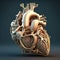 Anatomically correct Human heart, detailed model, isolated on black background. Generative AI