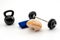 Anatomy Model of a Human Brain Next to Gym Weights Concept for Brainpower, Psychological Fitness, Cognitive Strength, Intellectual