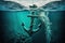 Anchor on the bottom of the ocean underwater, abandoned anchor from a ship underwater, generative AI.