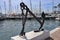 An anchor and chain artwork at the marina in Estepona in Spain