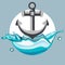 Anchor dropping in splash of water flat design vector