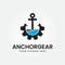 Anchor with gear and ocean vector icon pirate boat logo helmet Nautical maritime simple symbol illustration
