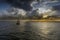 An anchor handling tug boat maneuvering at offshore oil field