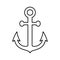 Anchor icon. Silhouette outline line anchor. Black symbol boat or ship isolated on white background. Marine logo. Simple nautical