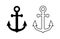 Anchor icon. Silhouette outline line anchor. Black symbol boat or ship isolated on white background. Marine logo. Simple nautical