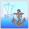 Anchor with rope. Sailing ship sails on the sea. Marine element. The stylized ship.