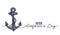 Anchor with rope simple vector banner, poster, background. One continuous line drawing of sea sign anchor and text happy
