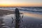 Anchor on the sandy shore of the Caribbean. Seascape at sunrise