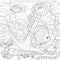 Anchor on the seabed with fish and treasure.Coloring book antistress for children and adults.