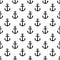 Anchor seamless pattern. Anchors texture. Black symbol boat or ship isolated on white background. Repeated marine pattern. Nautica
