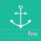 Anchor with shapes of heart and dash line waves. Love card.