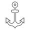 Anchor thin line icon, ocean concept, navigation and nautical symbol sign on white background, anchor silhouette icon in