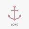 Anchor thin line icon in shapes of heart. Nautical sign symbol. Ship anchor. Pink color. Love greeteng card. Isolated White