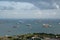 Anchorage area panorama opposite Gardens by the Bay with many ships on an anchorage