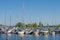 Anchorage of yachts on Lake Saimaa, June day. Finland