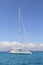 Anchored sailboat Formentera turquoise Illetes