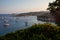 Anchored sailboats off the coast of Kastos island, Ionian sea, Greece in summer.