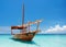 Anchored wooden dhow boat